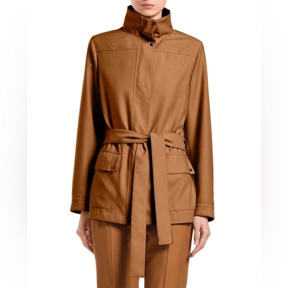 Agnona Wool Cargo-Pocket Drawstring Waist Jacket Size 38/2 Camel Brown - Picture 4 of 12